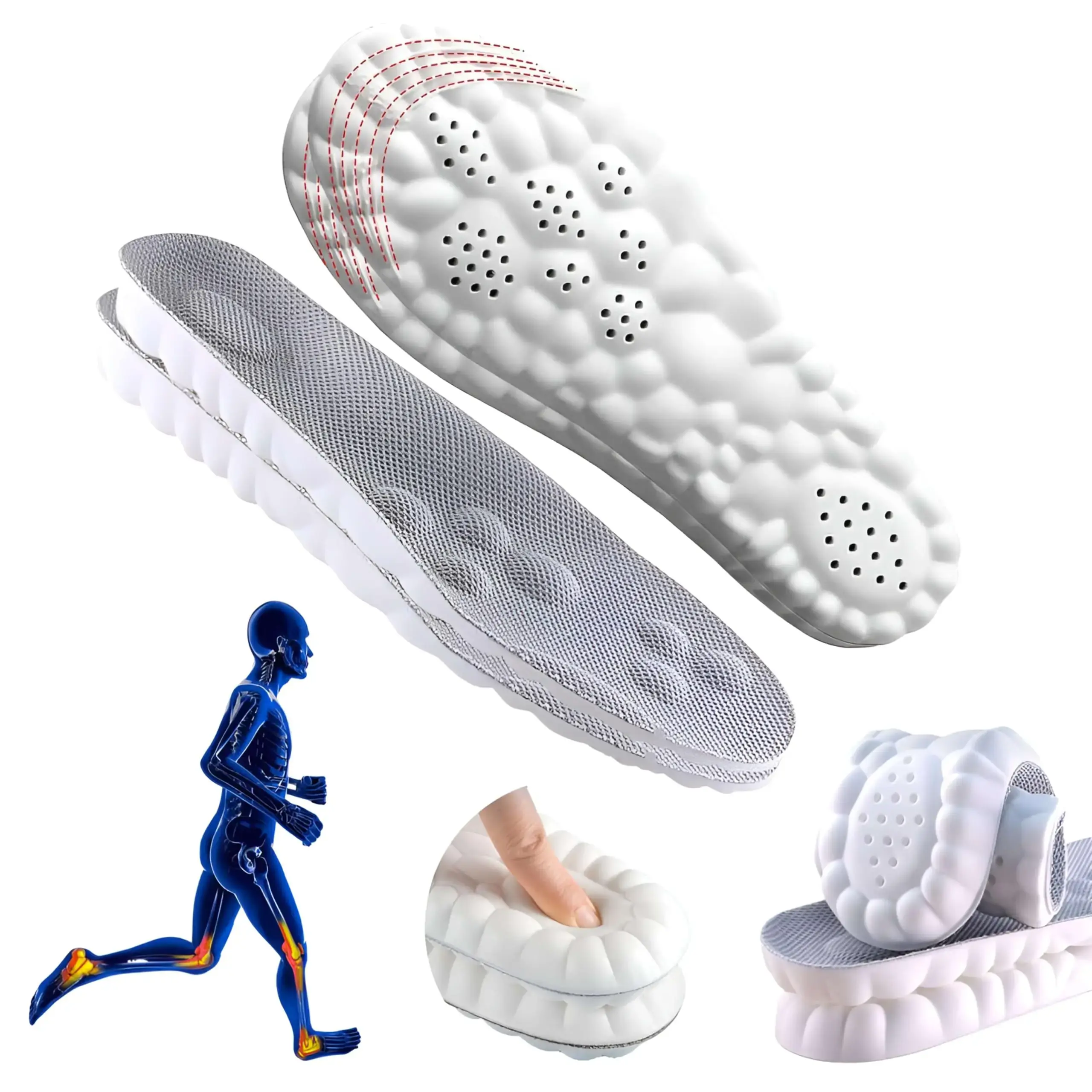 4D Soft Arch Support Cloud Insoles for Men’s Footwear, Elastic Memory Foam Orthotic Inserts, Shockproof Sports Insoles