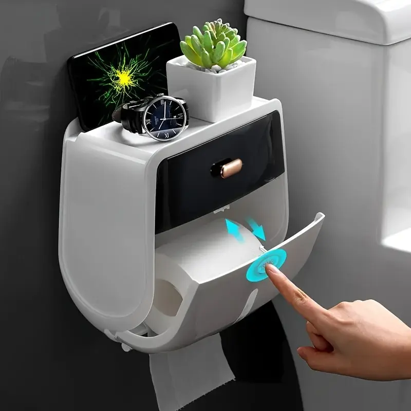 Easy Installation Waterproof Toilet Paper Holder - Wall Mount, No Drilling, Polished Bathroom Storage Holder, Bathroom Tissue Holder, Toilet Paper Organizer, Bathroom Gadgets