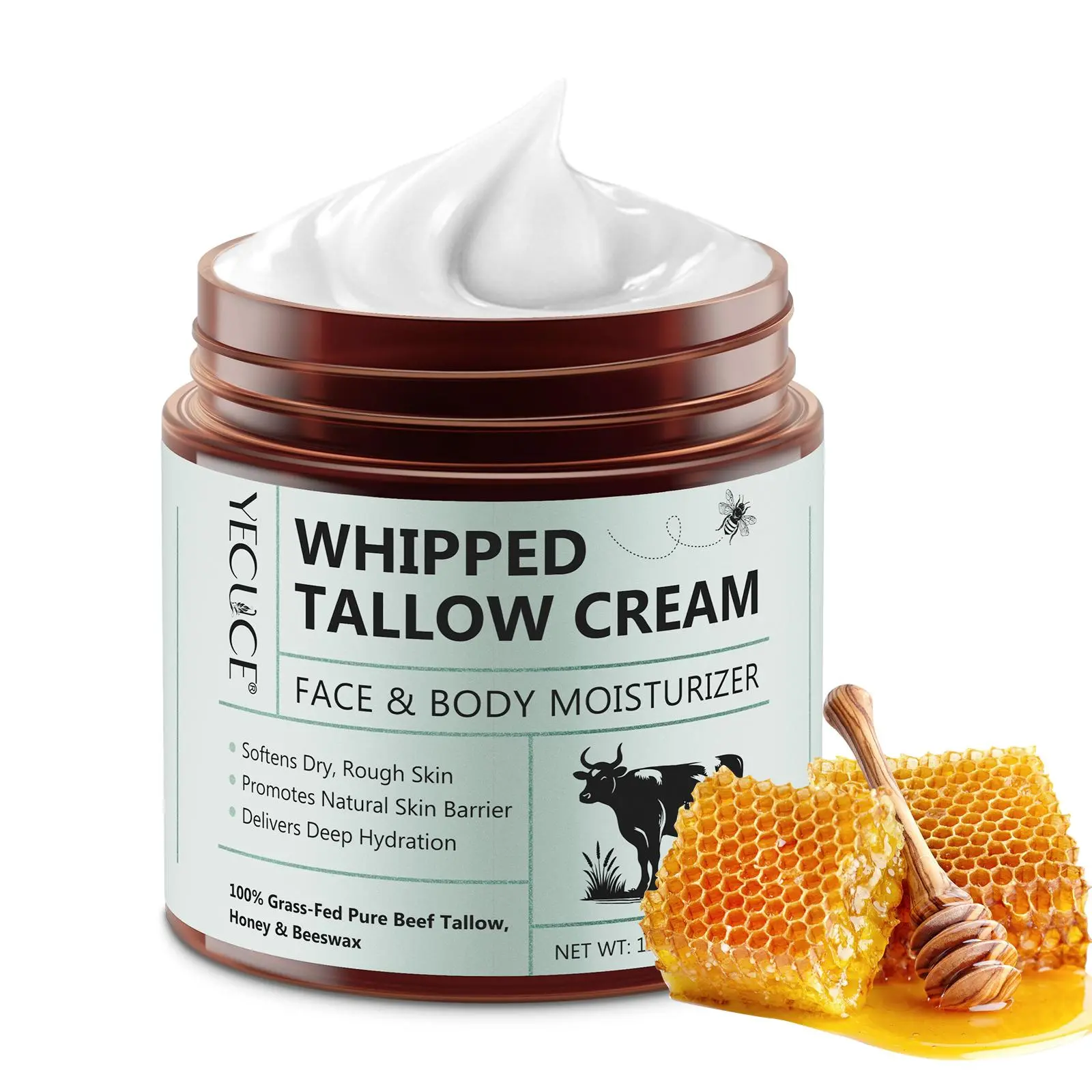 Whipped Tallow Honey Cream, Moisturizing Organic Face Cream, Body Lotion, Hydrating Cream, Softens Dry, Rough Skin, Restore Skin's Youthful Vitality