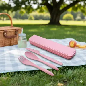 Portable Cutlery Set 3-Piece with Case, Camping Travel Fitness Meal Prep Utensils, Anti-Rust Corrosion Resistant Silverware Kit, Student On-the-Go Reusable Cutlery for Takeout.