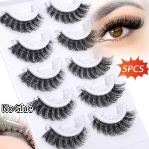Reusable Self-Adhesive Cat Eye False Eyelashes, Pre-Coated Transparent Glue, D Curl Lash Extensions, Natural Look, 10-16mm Length