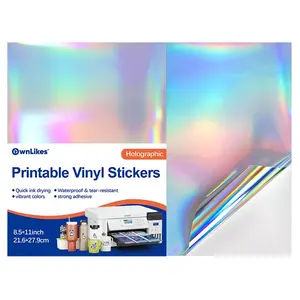 Premium Printable Vinyl Sticker Paper for Inkjet and Laser Printers — 20 Waterproof Holographic Sheets (Rainbow Effect), Tear-Resistant, 8.5" x 11" — Quick-Drying Ink, Ideal for Cutting Machines