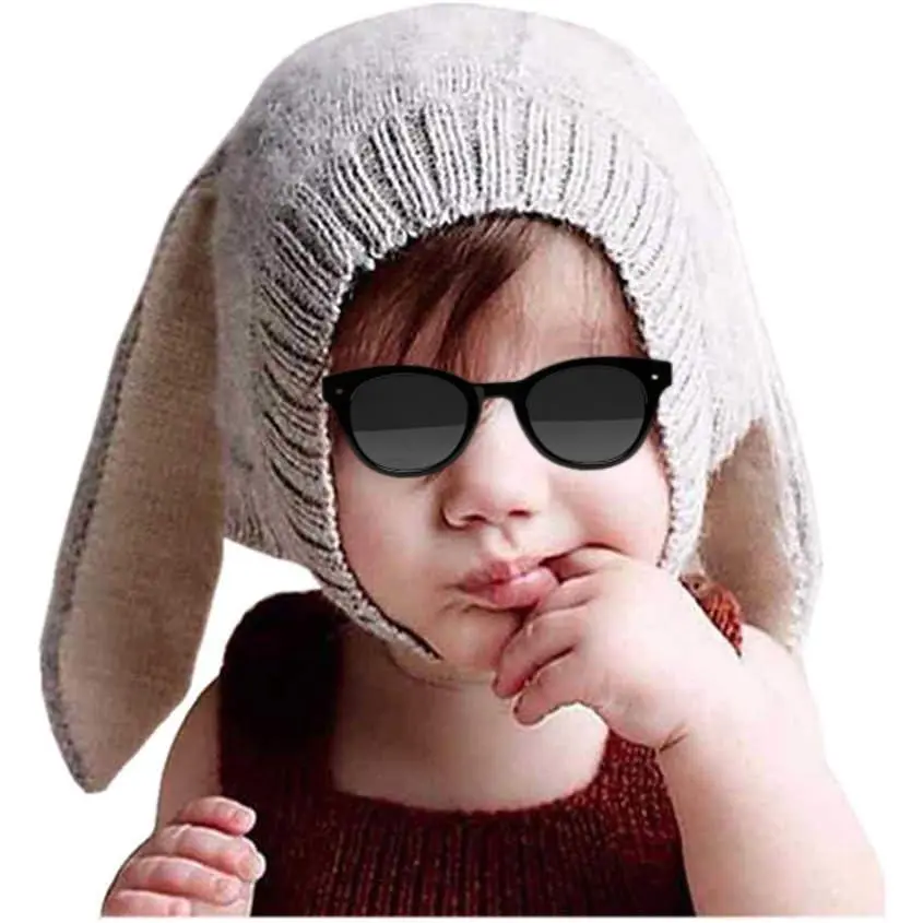 Crochet Rabbit Ear Pilot Hat for Baby Toddlers, Warm Winter Knit Beanie with Earflaps for Girls & Boys, Ages 6M-3Y (17-20 in), Birthday Gift, Polyester, Birthday Gifts, Rabbit Ears, Party Clothes, 17In-20In Head Circumference, Open Face, Beany Hat, 6 Mont