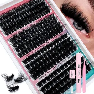 296pcs/272pcs Cluster False Eyelashes Set - Makeup, 0.07mm, Mixed Length 14-20mm, D Curl, Natural Fluffy Style, Dramatic Lashes, Reusable, Suitable For Beginners Lash Clusters, Eyelash Clusters, Individual Eyelashes, Lashes, Fake Lashes