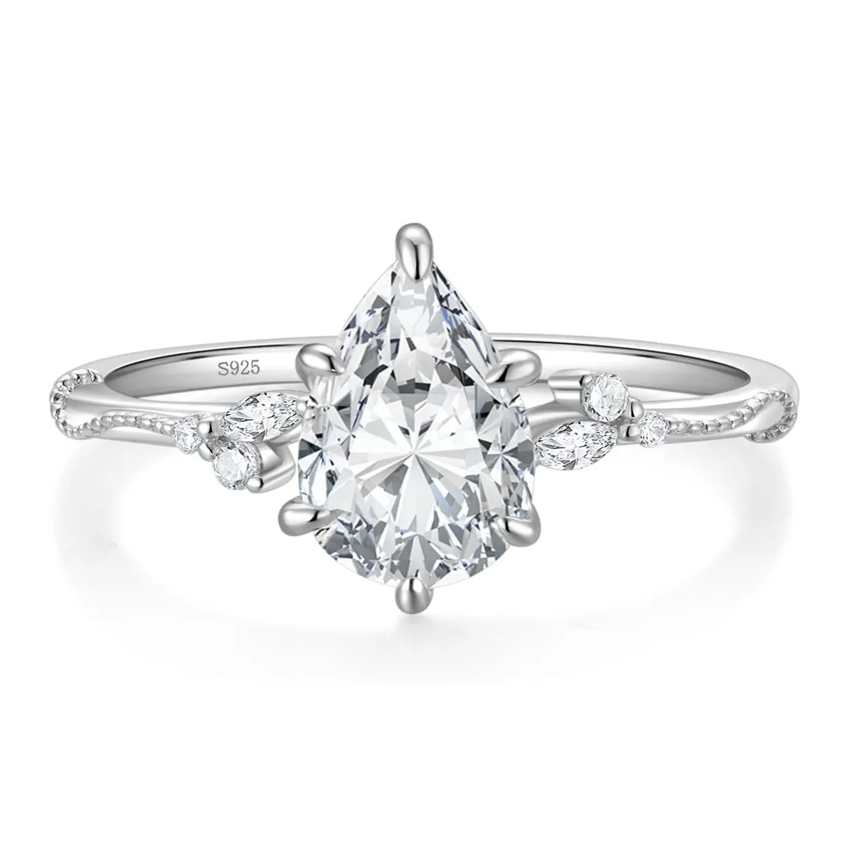 EAMTI 2CT 925 Sterling Silver Engagement Rings Pear Cut Wedding Teardrop Bridal Halo Cubic Zirconia Promise Rings for Women