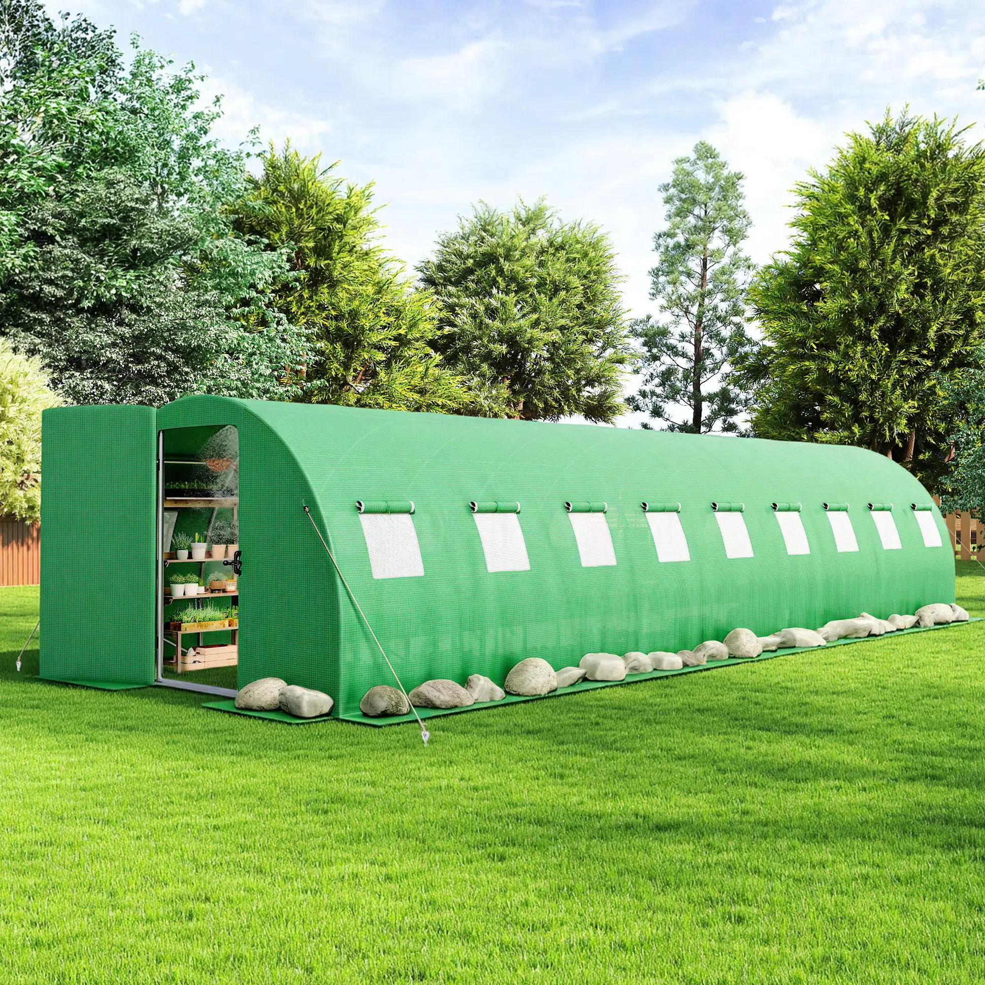 [Summerwins] [SummerFinds] AMERLIFE 10×20 FT/10×30 FT Tunnel Greenhouse with Built-in Sprinkler System, Walk-in Greenhouse for Backyard Gardening, Heavy Duty Galvanized Steel Frame & Waterproof PE Cover, Green