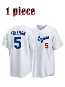 Men's 5 White Embroidery Button Front Western Baseball Jersey, Regular Fit Casual Short Sleeve V Neck Baseball Top for Daily Wear, Men's Clothes for All Seasons, Jersey Tee