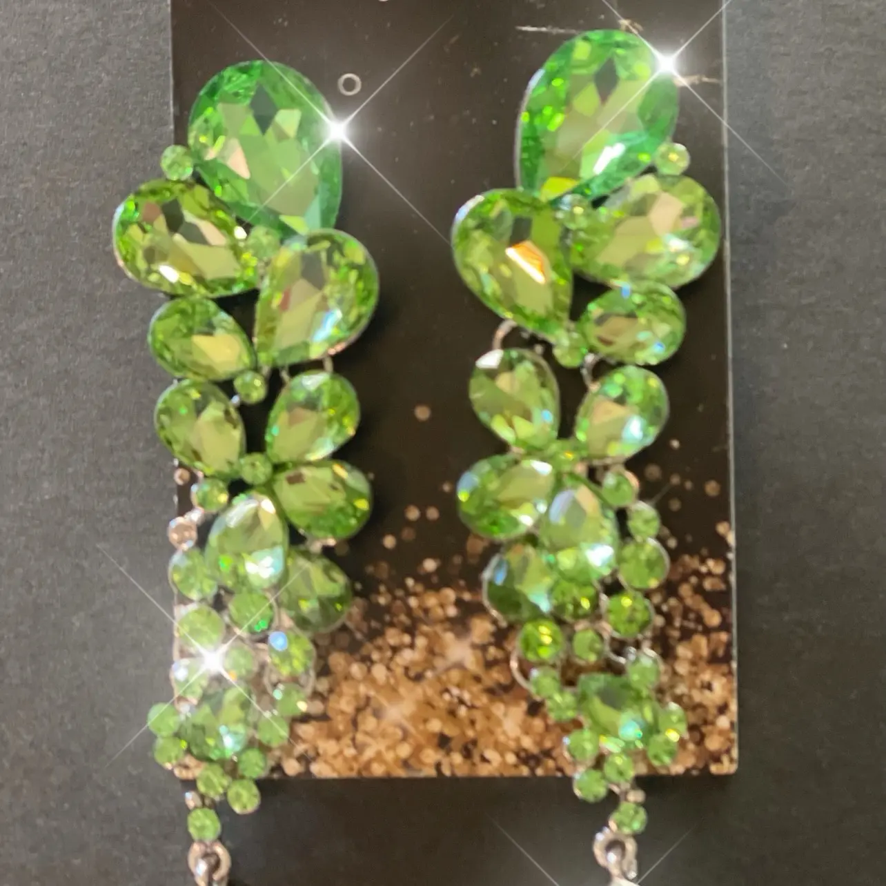 Real Queen Bee Boutique Peridot Lime Cluster Chandelier Earrings Pageant Earrings
