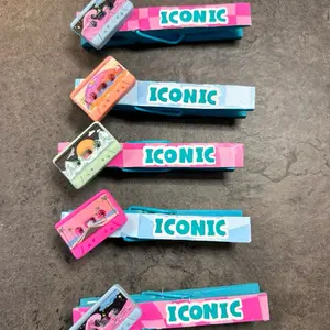 5 Cassette tape iconic retro 80’s Sports Clips & cheer pins. Perfect for clipping backpacks at gymnastics or cheer competition, softball or soccer game, volleyball , dance, or basketball tournament!