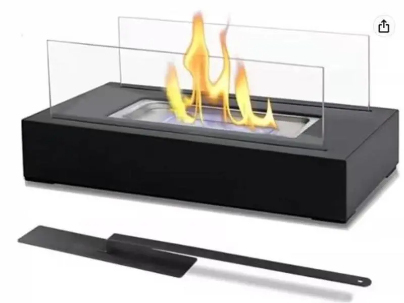 Portable Ventless Rectangle Stainless Steel-Glass Tabletop Fire Pit - Smokeless Clean-Burning Real Flame Bowl for S’mores Roast, Fall-Winter Indoor Cozy Decor, Holiday/Birthday Housewarming Gift for Friends