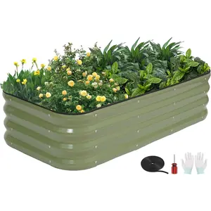 3-in-1 Modular Raised Garden Bed Kit - Adjustable Sizes (4x2x1ft, 3x3x1ft, 5x1x1ft) - Heavy-Duty Galvanized Steel Planter Box with Bracing Rods & Gloves for Vegetables, Fruits,