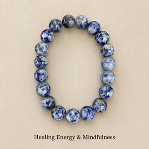 Synthetic Blue Sodalite Crystal Bracelet 10mm Smooth Beads Stretch Elastic Unisex Minimalist Energy Healing Stone Bracelet for Anxiety Relief Mental Clarity Meditation Yoga Jewelry Spiritual Gift for Men Women