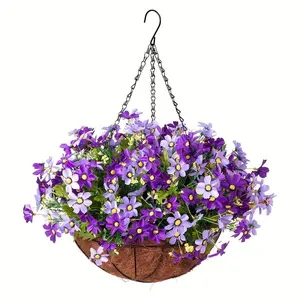 Artificial Hanging Baskets Flower, 17-inch Coconut Lined Basket, Hanging Basket for Outdoor Porch Outdoor Interior Patio Decor, Garden, Hanging Planters, Plant Hanger, Hanging Plant Vines, Flower Pots, Hanging Flowers Basket, Garden Accessories
