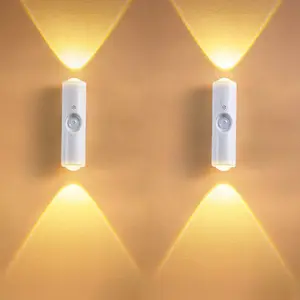 2 Pack LED Motion Sensor Night Light, Magnetic Wall Lamp, 3 Color Changing Cabinet Decor Lights, Rechargeable Kitchen Closet Lighting, Modern Night Lights