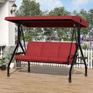 3 Seat Outdoor Patio Swings with Canopy 2-in-1 Porch Swing with Cup Holders Thickened Removable Cushions Outdoor Swing with Weather Resistant Steel Frame for Backyard Porch Garden
