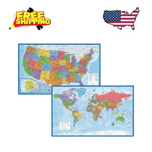 Laminated World Map & US Map Poster Set - 18" x 29"