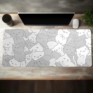 Kawaii Cats Mouse Pad, 1 Count Large Desk Mat Non-slip Rubber Base Stitched Edge Keyboard Mouse Pad, Non-slip Washable Rubber Mouse Pad for Gamers, Office, Cute Desk Accessories