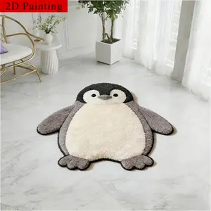 2D flat cute penguin shape living room sofa plush carpet creative design bedroom decoration bedside carpet fluffy and soft cloakroom dresser carpet washable balcony bay window non-slip floor mat home leisure area coffee table carpet