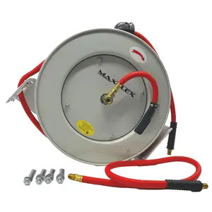 Retractable Reel W/Hybrid Polymer Air Hose 3/8"X50ft, Pressure Hose Reel, Steel