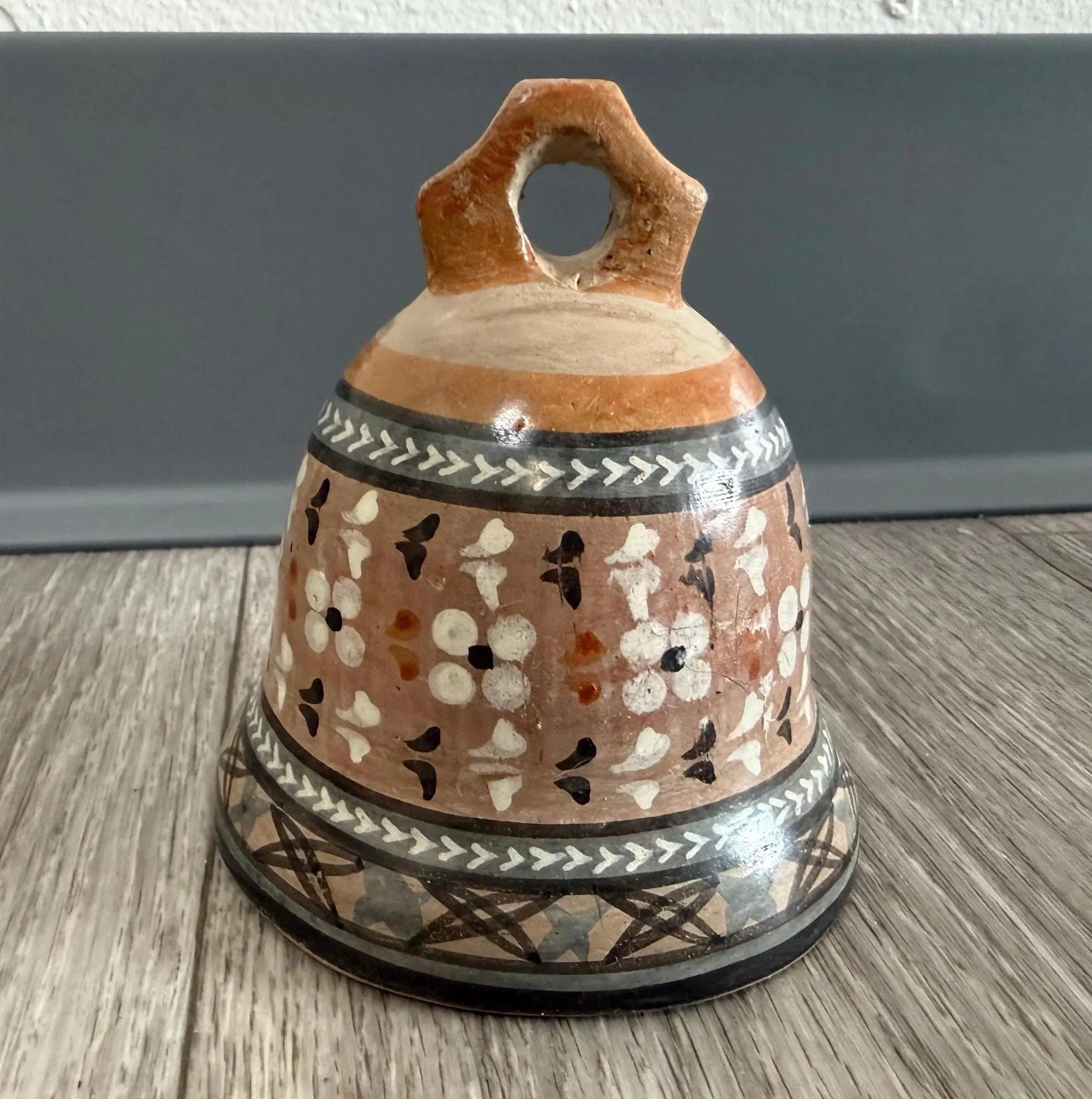 Handmade Ceramic Mexican Pottery Bell - Floral Design, No Clapper, Home Decor Figurine