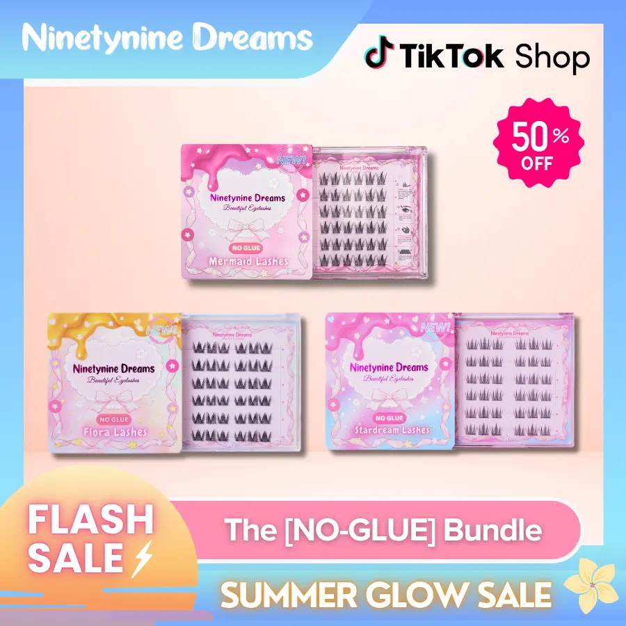 Ninetynine Dreams THE [NO GLUE] Self-Adhesive Lashes Bundle (3 Styles - Stardream, Mermaid, Flora) | Press-On Eyelash Collection — Self-Adhesive Ultra-Thin Band, Reusable & Beginner Friendly Quick Application False Eyelashes, Must-Have Trending Set