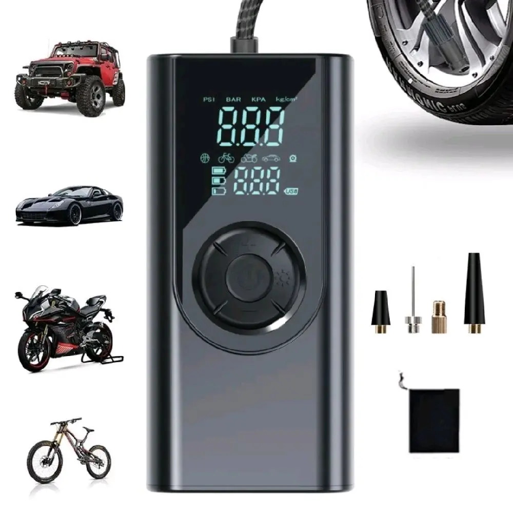 car portable cordless air inflator 150 psi auto electric tries pump screen display cordless trie kit for car bike motorcycle