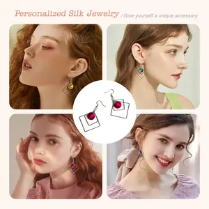 【Summer Gift】-Multicolour silk pendant earrings in silver - Hypoallergenic silk jewelry dyed with natural plant extracts