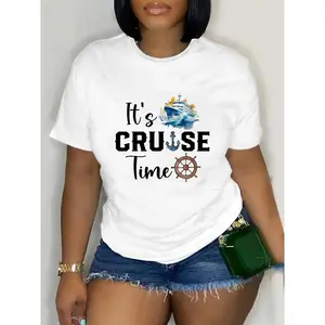 Women's Plus Size Cruise Time Graphic Tee - Short Sleeve T-Shirt with Vacation Print, Designed for Comfortable Casual Wear on Spring & Summer Travel or Everyday Style