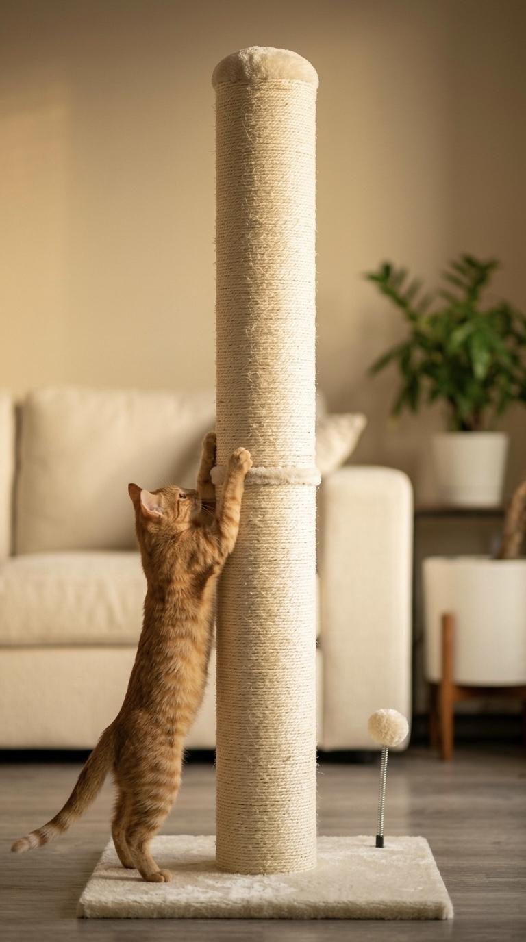 Pawrino Tall Cat Scratching Post – Sisal Scratching Post for Indoor Cats, Stable Base, Full Sisal Coverage, Replaceable Toy Wand