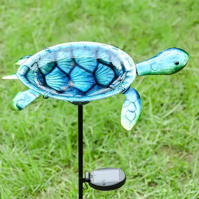 MUMTOP Solar Outdoor Bird Bath - Small Birdfeeder Included, Metal Turtle Stake - Bird Supplies for Garden, Patio Decor