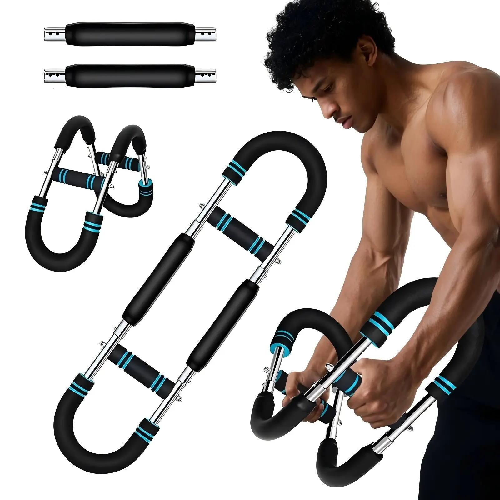 Adjustable Resistance Power Twister Bar for Men, Arm & Chest Workout Equipment, Upper Body Strength Trainer, Portable Home Gym Equipment for Fitness Training