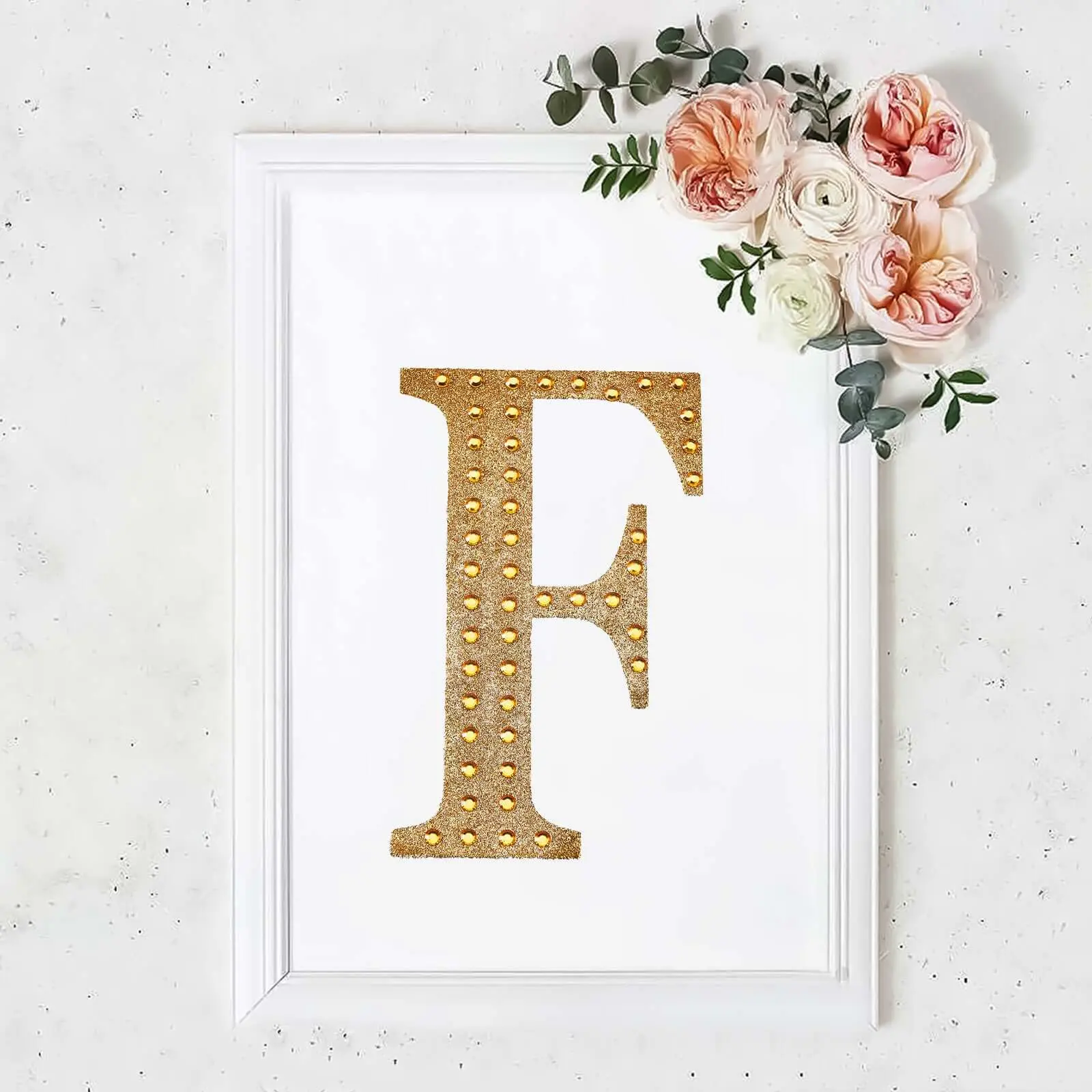 8" Gold Rhinestone Decorative Alphabet "F" Stickers, Glitter Adhesive Art Stickers for Scrapbooking, Crafting, Banquet & Aesthetic Room DIY Craft Embellishments, Aesthetic Stickers