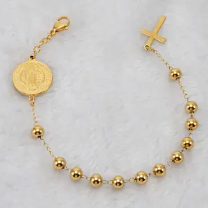 Cross medal bracelet golden stainless steel adjustable women's style multiple options