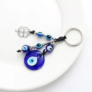Evil Eye Alloy Keychain — Blue-Eyed Bag Charm & Accessory with Lucky Four-Leaf Clover