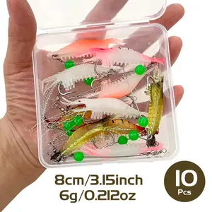 Silicone Soft Shrimp Bait, Fluorescent Long Glow Anti-Tangle Fish Lure, Eco-Friendly Material with Treble Hook, Saltwater Freshwater Universal