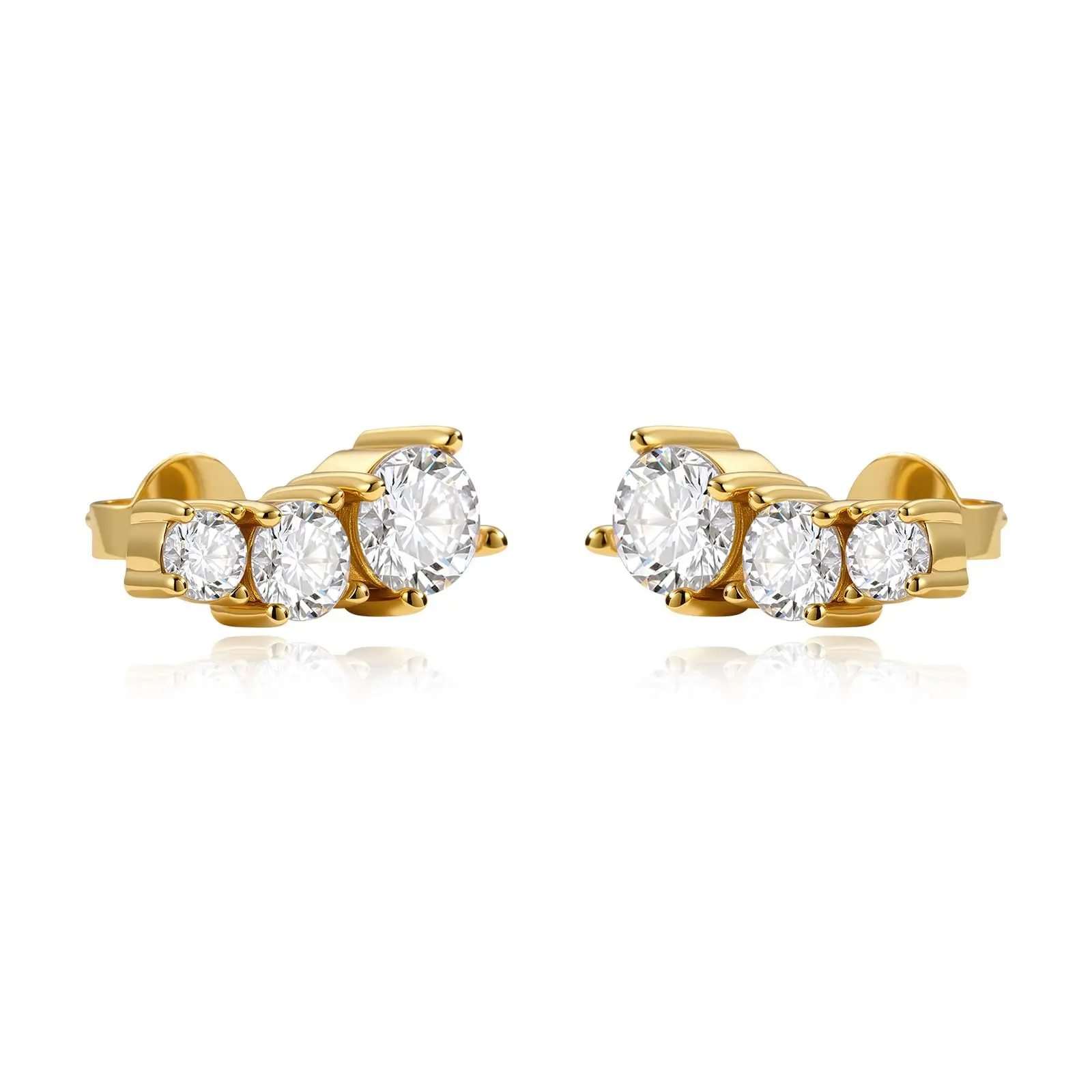 Cicy Bell 18k Gold Plated Stud Earrings for Women with Cubic Zirconia Hypoallergenic Tiered Design Fashion Accessories Jewelry Gifts for Lovers and Mom