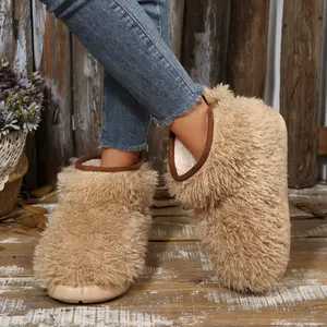 Women's Stylish Fuzzy Lined Ankle Slipper Winter Warm Mini Snow Boots with Bow Detail Indoor Outdoor Shoes