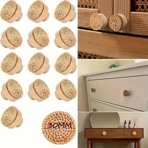Rattan Round Wooden Drawer Pulls, Drawer Pulls for Cabinets, Handcrafted Handwoven Willow and Screws, Furniture Hardware, Cabinet Handles, Dresser Knobs, Kitchen Accessories