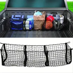 Maximize Your Car's Storage Space with our Universal Car Trunk Net Bag - 3 Pockets Luggage Net Pocket for Pickup SUV Trucks