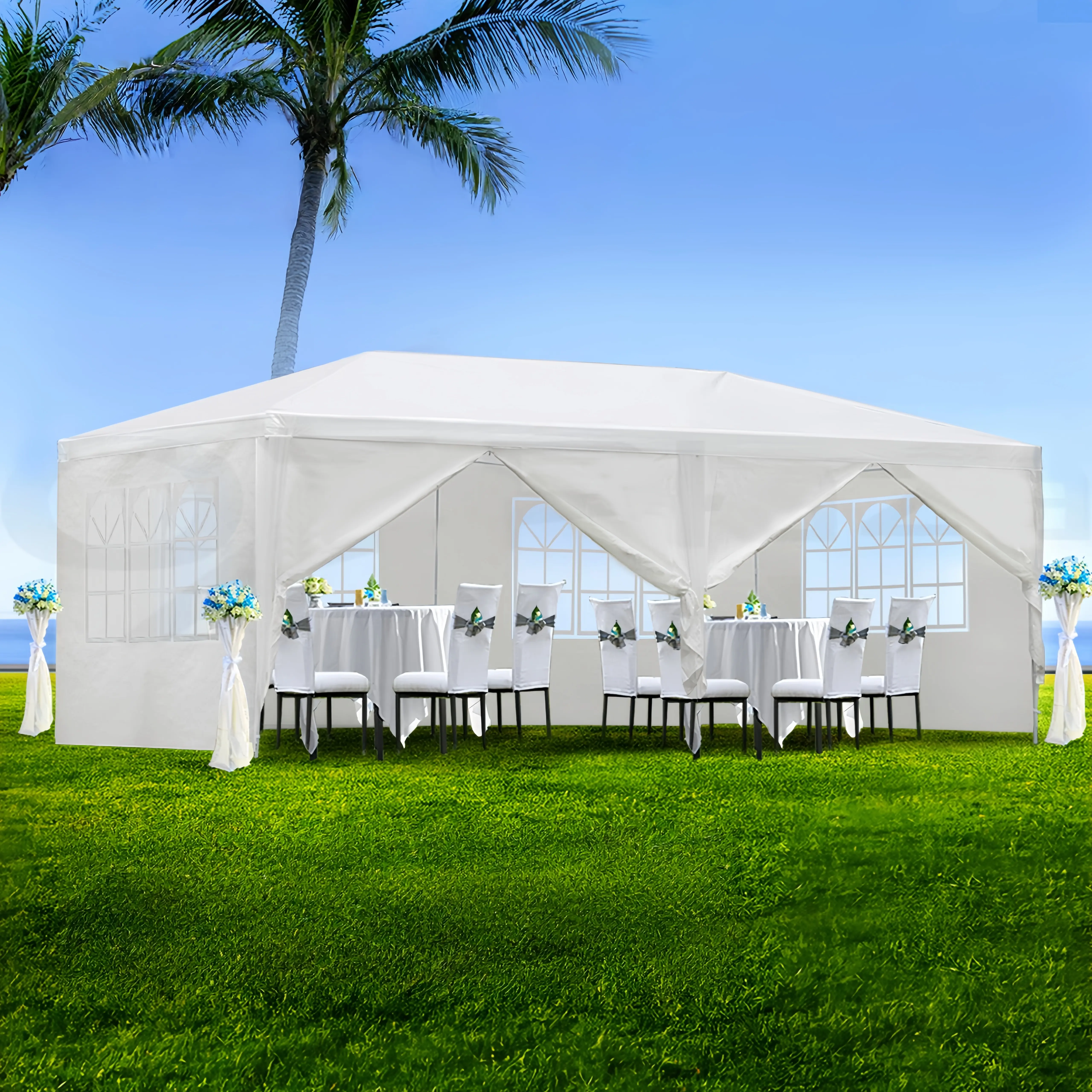 10x20 FT Wedding Party Tent with 6 Removable Sidewalls, Full Enclosure Outdoor Canopy Gazebo for Ceremony, Reception & Large Events