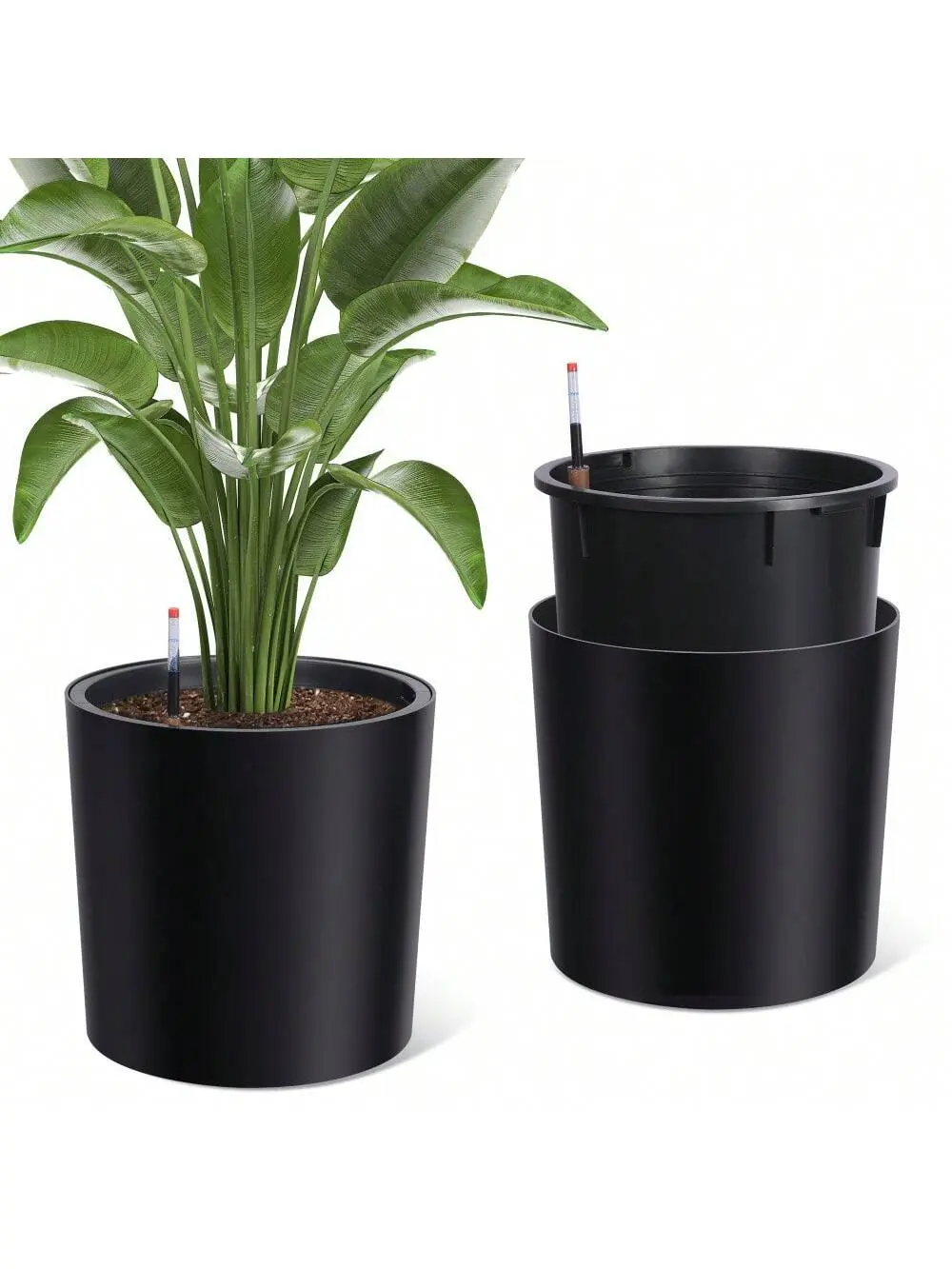 Garvee Tall Round Planter Set Of 2, 20" Large Flower Pot With Built-In Drainage And A Water Level Monitor And Wheels For Patio, Porch, Living Room, Or Home Office