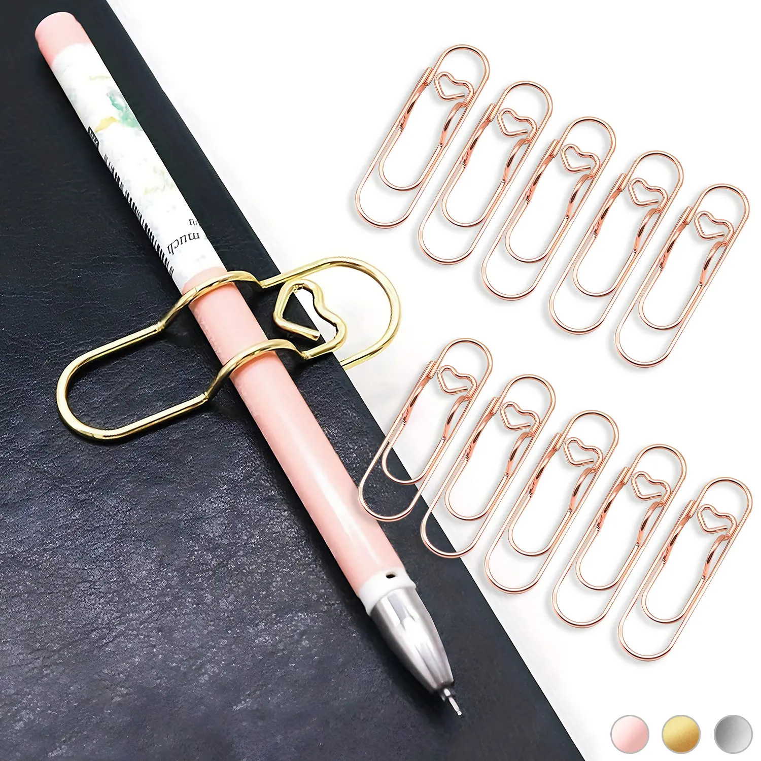 10PCS Carbon Steel Metal Heart Pen Clips, 1.8x6.6cm Portable Large-Size Rust-Proof Multifunctional Clips with Multiple Colors, Pen Holding & Paperclip Holder for Office Notebook Journal Stationery Accessories,back to school,back to school haul