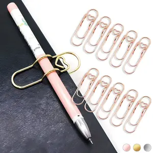 Metal Heart Pen Clip(10PCS)Metal Pencil Clips Multifunctional Rose Gold Silver Carbon Steel Paperclip Portable Large Size Holder for Notebook Book Journal Office School Accessories