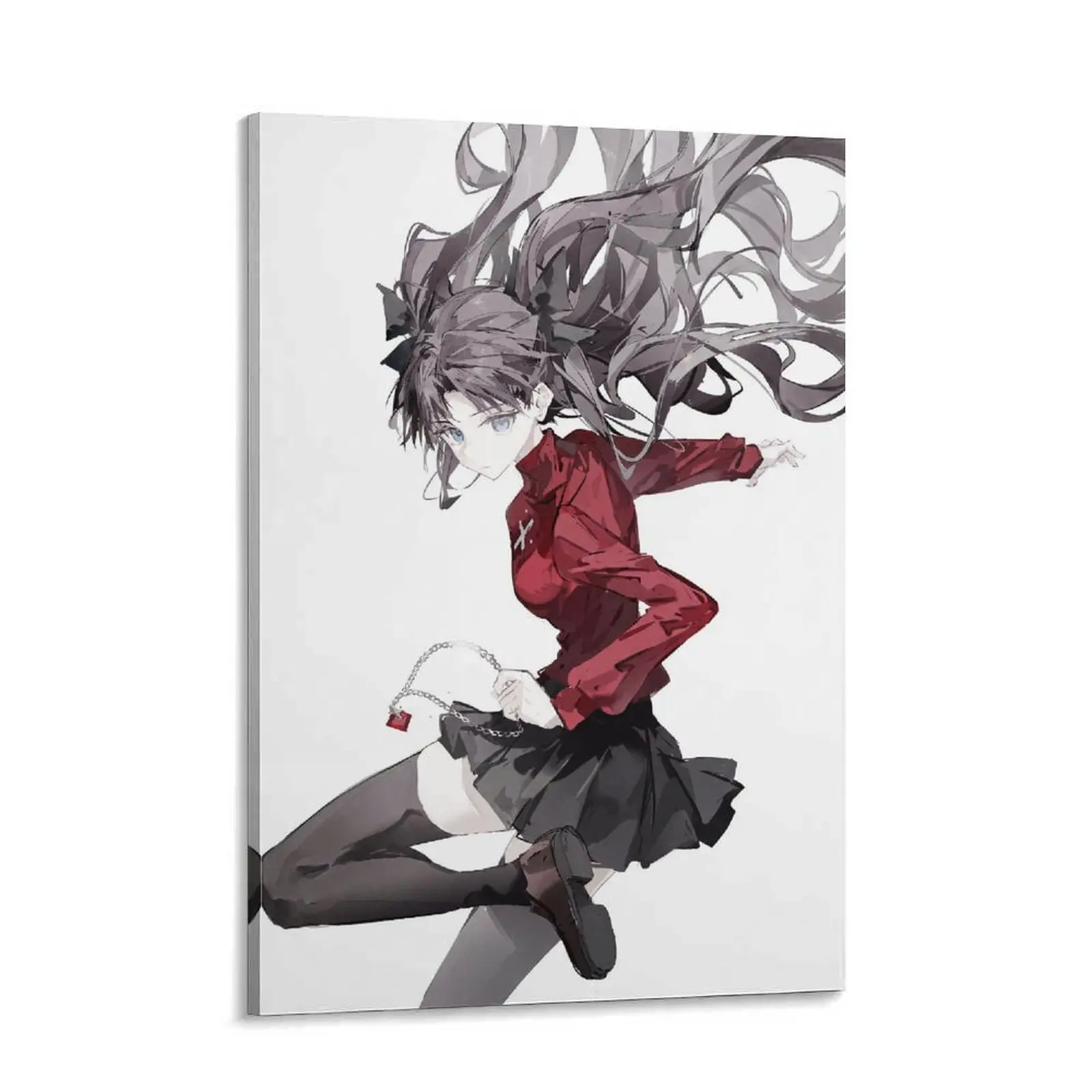 Fate/stay night Tohsaka Rin Unframed Canvas Wall Art Print - Red-Black Bold Hues Japanese Manga Decor, Bedroom Decor for Anime Enthusiasts' Anime Room Home Inspo, Character Focus
