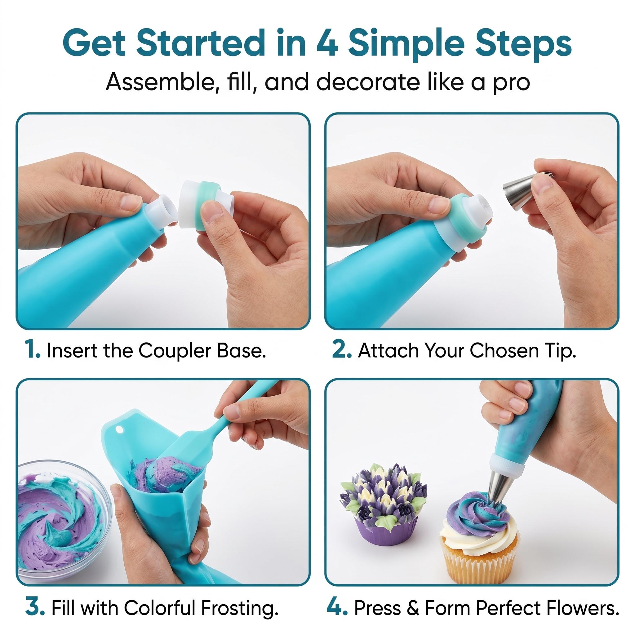 17 Pcs Cake Decorating Supplies Kit with Stainless Steel Icing Tips, Reusable Silicone Piping Bags, Scrapers & Couplers - Baking Tools for Cakes, Cupcakes & Cookies 17 Pcs Cake Decorating Supplies Kit with Stainless Steel Icing Tips, Reusable Silicone Piping Bags, Scrapers & Couplers - Baking Tools for Cakes, Cupcakes & Cookies