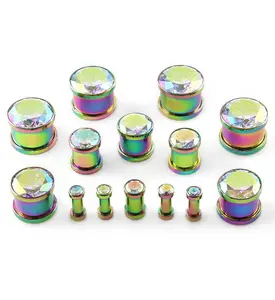 Rainbow Aurora Gem Stainless Steel Plugs