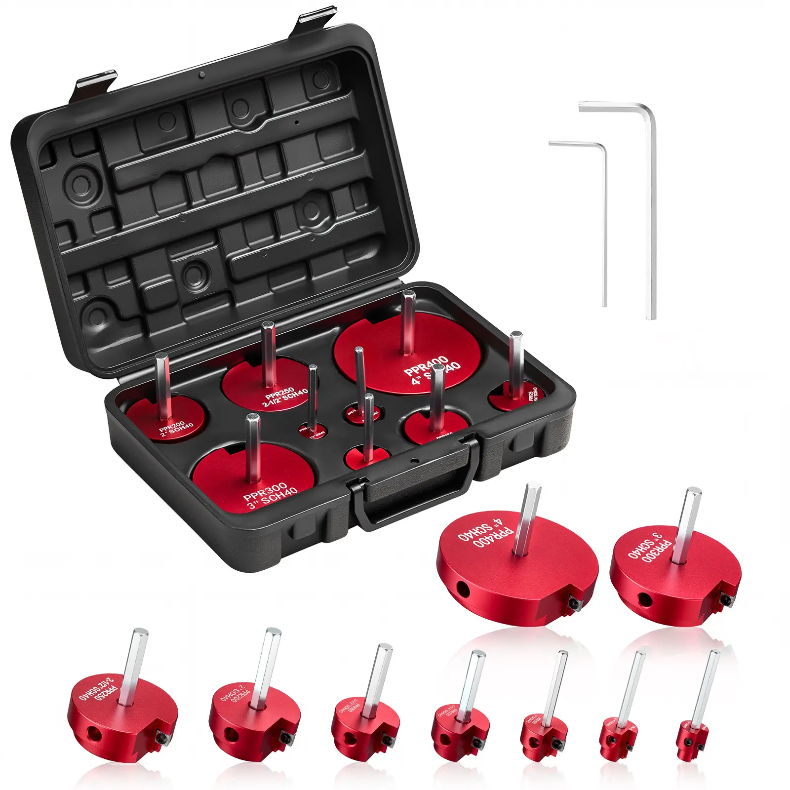 【summerfinds】VEVOR PVC Pipe Reamer Kit, 9-Piece, PVC Fitting Socket Saver, Includes 1/2", 3/4", 1", 1-1/4", 1-1/2", 2", 2-1/2", 3", 4", Fits Standard 1/2" Drills, Plumbing Tool Kit for SCH40 ABS CPVC Drain Pipes
