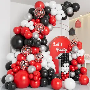 Balloon Garland Arch Kit with Different Size Red Black White Silver Confetti Balloons for Shower Birthday New Year Graduation Wedding Racing Car Poker Party Decorations