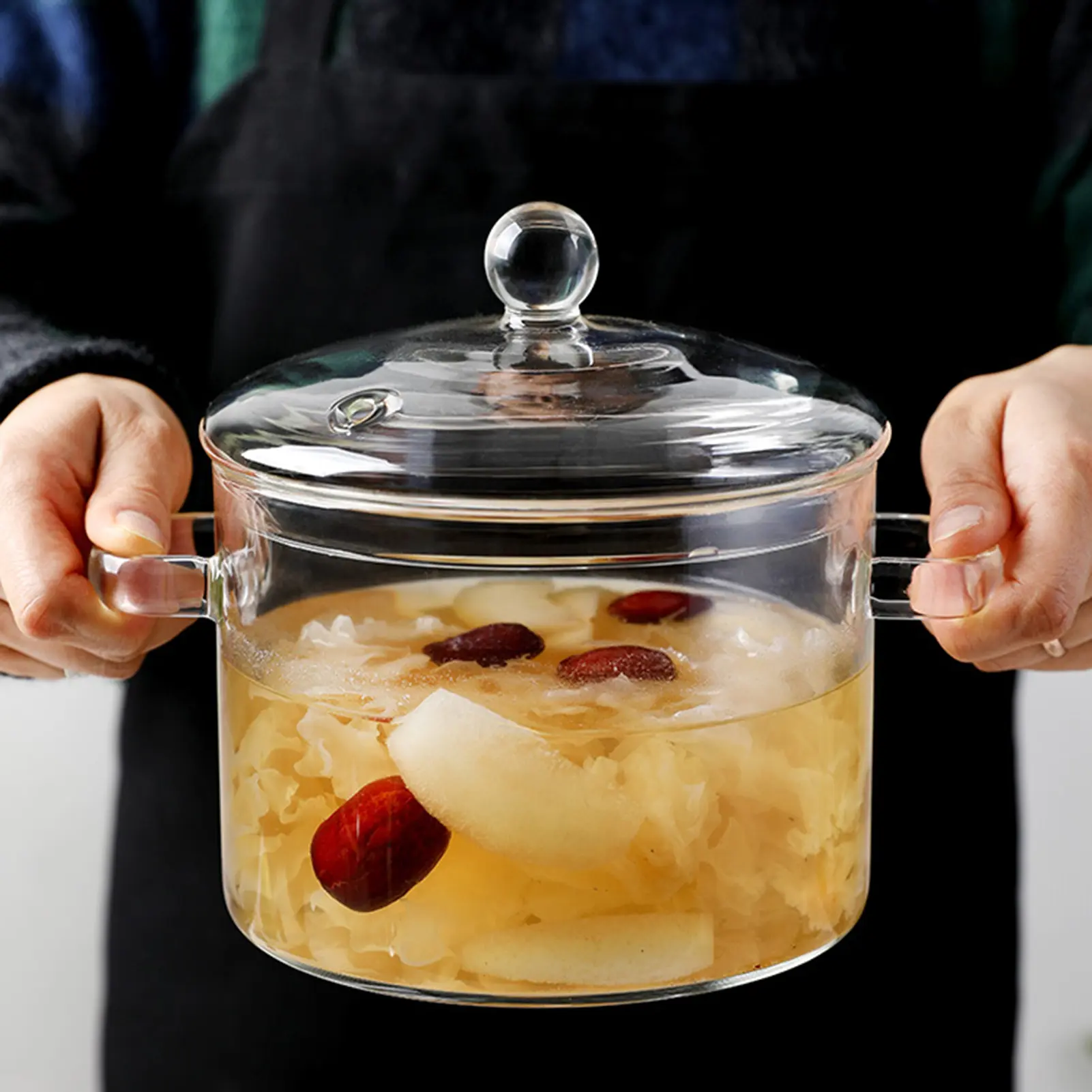 Thickened High Borosilicate Glass Cooking Pot with Lid - 1500ml Durable Kitchen Cookware, Heat-Resistant Transparent Saucepan for Noodles, Baby Food, Stovetop Safe for Gas/Electric Cookers