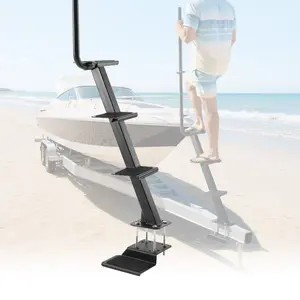 VEVOR Boat Trailer Steps, 4-Step, Heavy-Duty Boat Trailer Steps with Handle, Non-Slip Surface, 3 Mounting Angle Options, Carbon Steel Ladder Suitable for 3x 3/3x 5/4x 4 Frame, Bottom Mounting